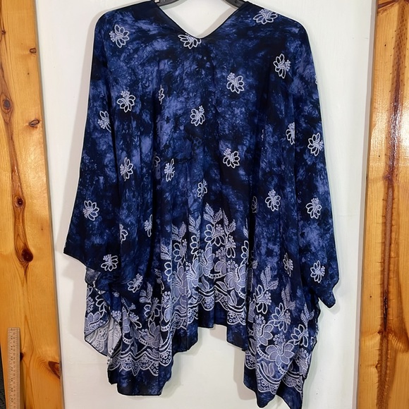 LOFT Indigo Batik Tie Dye Print Kimono OS - Picture 5 of 8